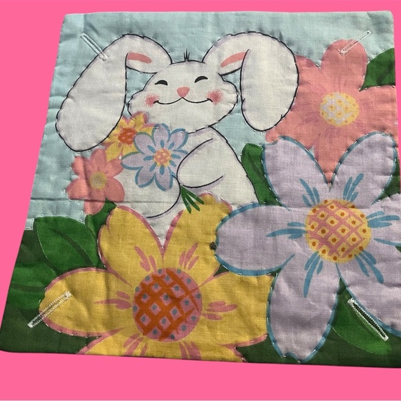 Colorful Bunny and Flowers Quilt Square - Picture 1 of 4